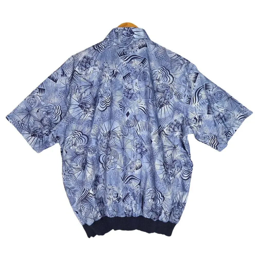 VINTAGE 70'S LILLY DACHÉ CALIFORNIA TOP – WOMEN'S SIZE L – BLUE ABSTRACT PRINT
